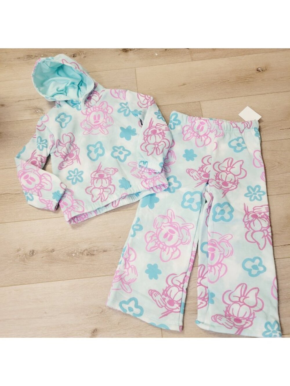 Girl Toddler 5T Minnie Mouse Jogger Hooded Sweatshirt Blue Pink 2 pc Pant Set
